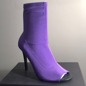 Purple open toe ankle boot
